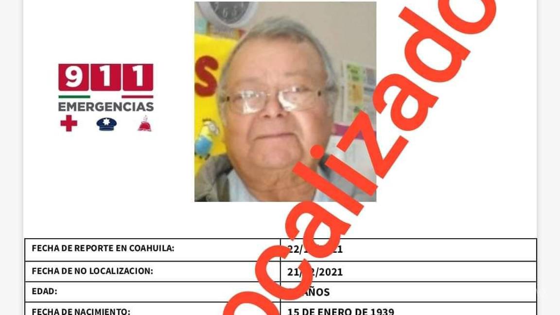 Saltillo Localizan a hombre de 82 años que sufre pérdida de la memoria