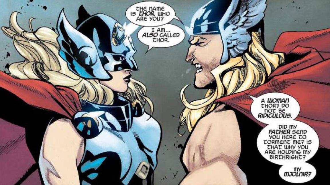En la historieta, Odinson fue incapaz de blandir el martillo y su poder se le fue dado a Jane, quien entonces se convirtió en Mighty Thor y se unió a los Vengadores. $!En la historieta, Odinson fue incapaz de blandir el martillo y su poder se le fue dado a Jane, quien entonces se convirtió en Mighty Thor y se unió a los Vengadores.