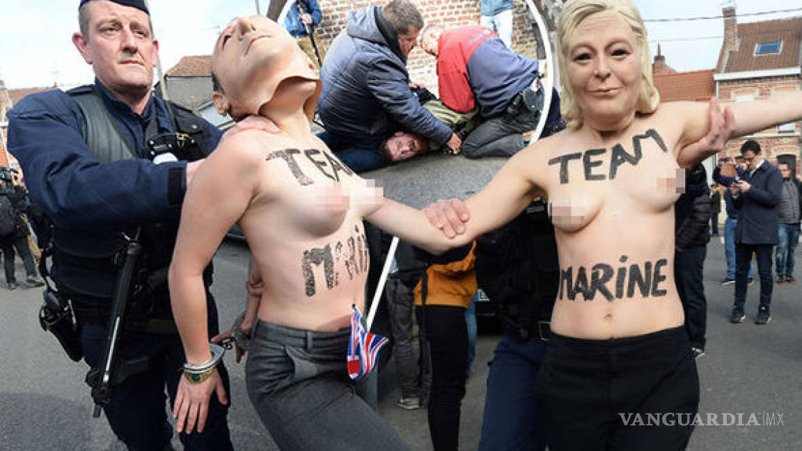 Activistas de Femen protestan semidesnudas contra Marine Le Pen