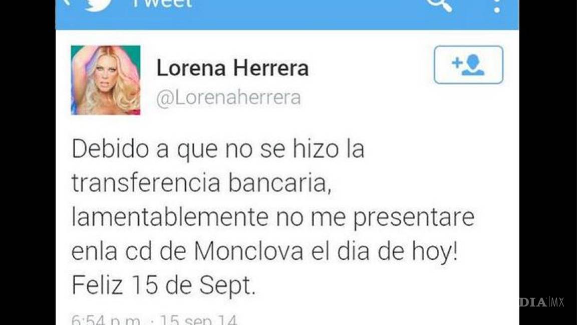 Cancela Lorena Herrera su presentación en Monclova