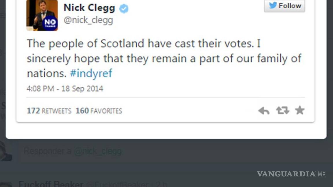 Clegg espera que Escocia continúe en la &quot;familia de naciones&quot; del Reino Unido