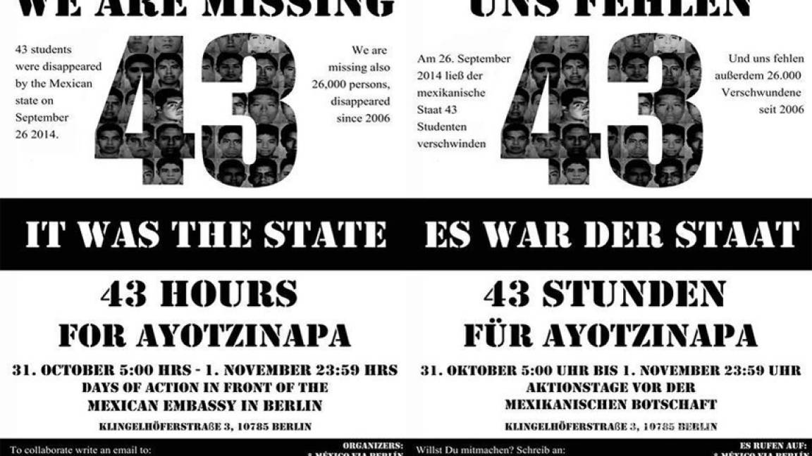 Alistan en Berlín 43 horas de protesta en apoyo a normalistas de Ayotzinapa