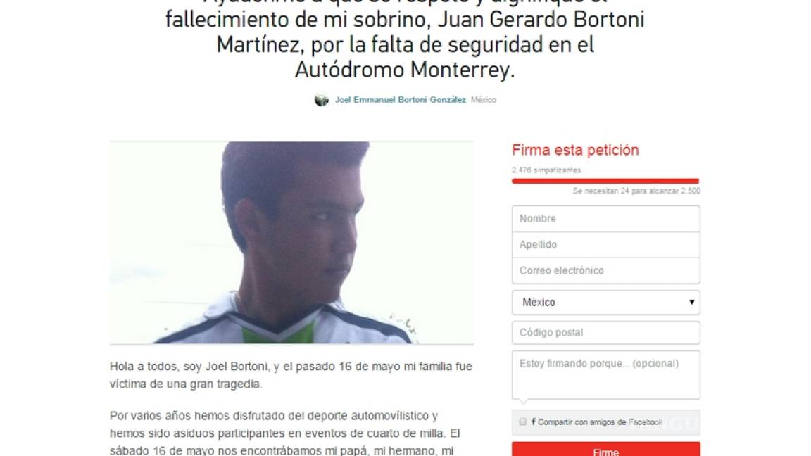 Abren petición para cerrar Autódromo Monterrey por muerte de joven monclovense