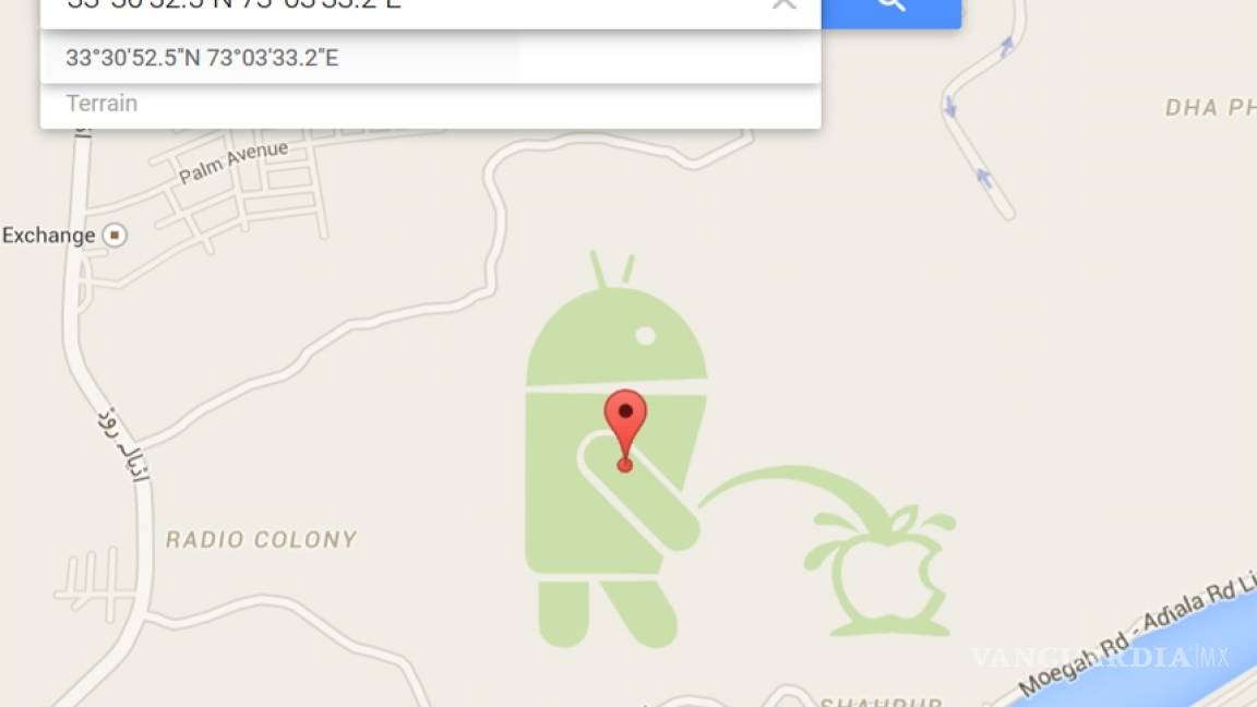 Difunden imagen de Android orinando a Apple en Google Maps