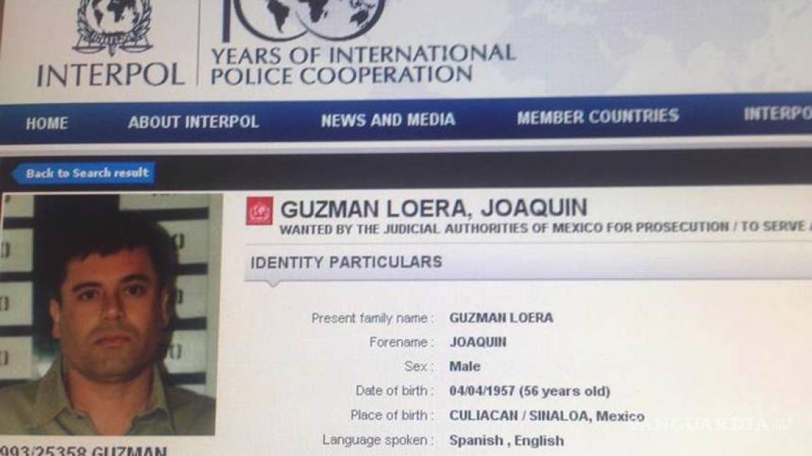 'El Chapo' permanece aún con ficha roja en Interpol