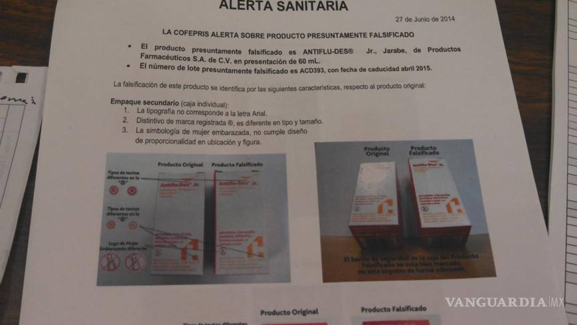 Emiten en Coahuila alerta sanitaria por comercialización de un jarabe pediátrico falso