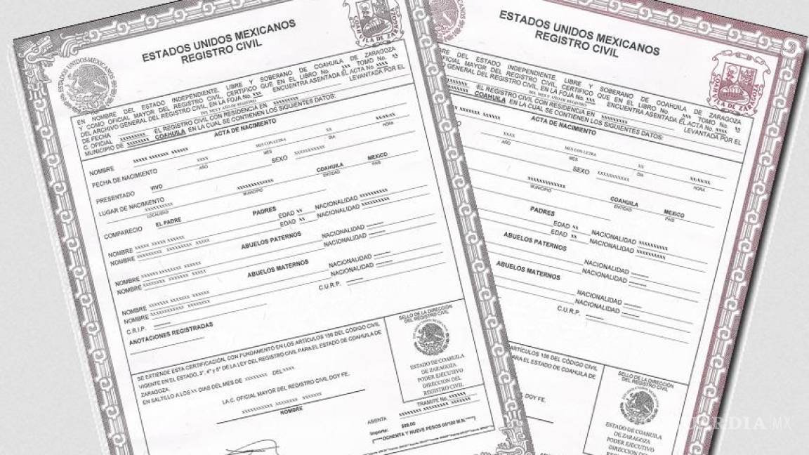 Pasará de rosa a verde color de documentos oficiales del Registro Civil en Coahuila
