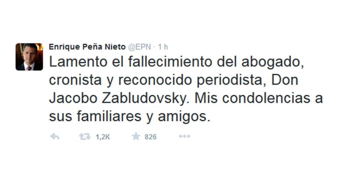 Peña Nieto lamenta el fallecimiento de Jacobo Zabludovsky