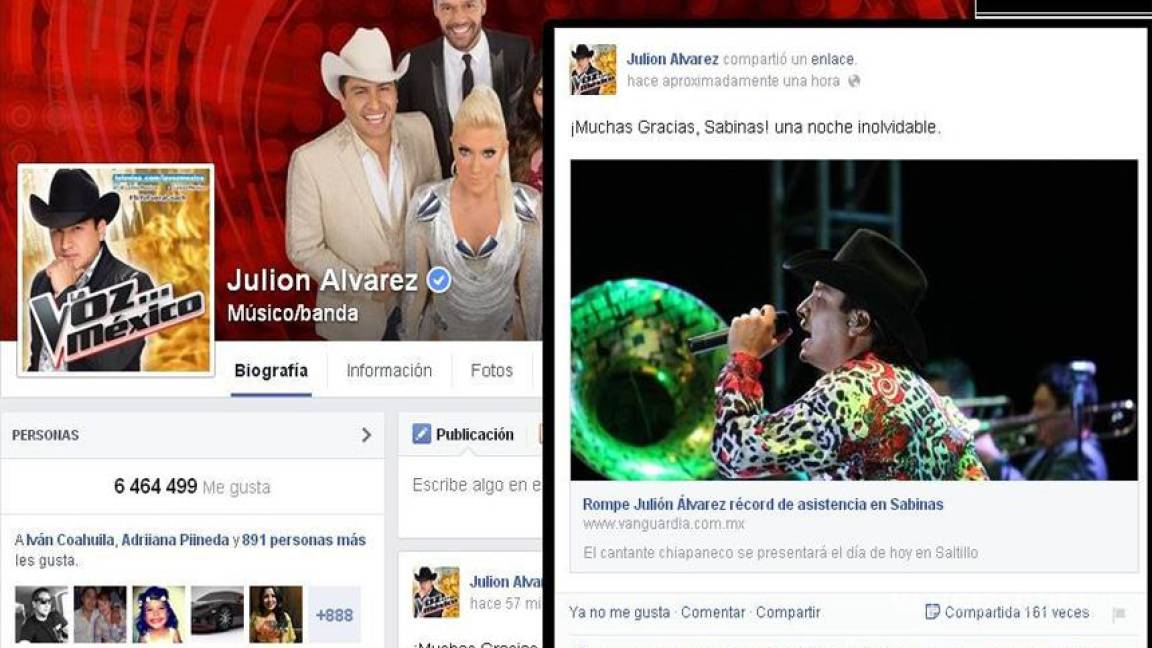 Con publicación de VANGUARDIA, Julión Álvarez agradece a sus fans en Facebook