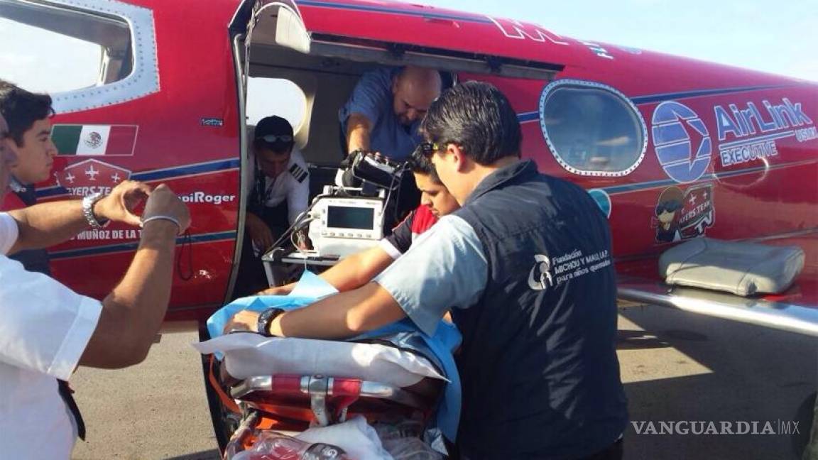 Ambulancia aérea en Monclova traslada a menor con quemaduras a hospital de Texas
