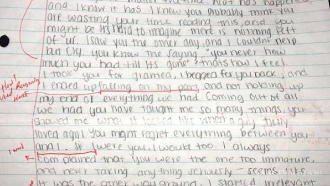 Su ex novia le manda carta de amor, la corrige y la comparte en redes; todos la critican