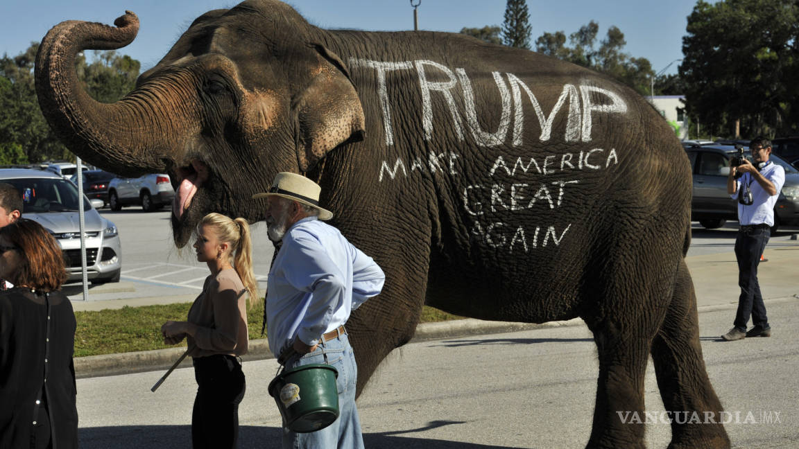 Donald Trump utilizó un elefante para hacer campaña en Florida