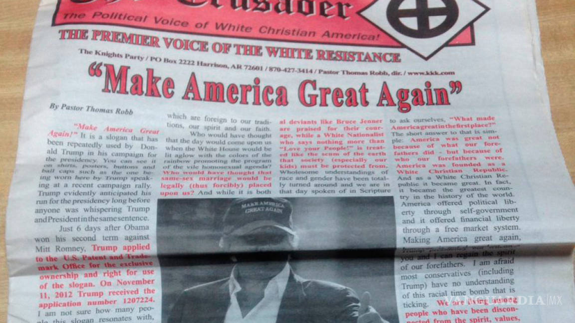 Diario del Ku Klux Klan apoya a Trump; su equipo los rechaza y los llama repugnantes