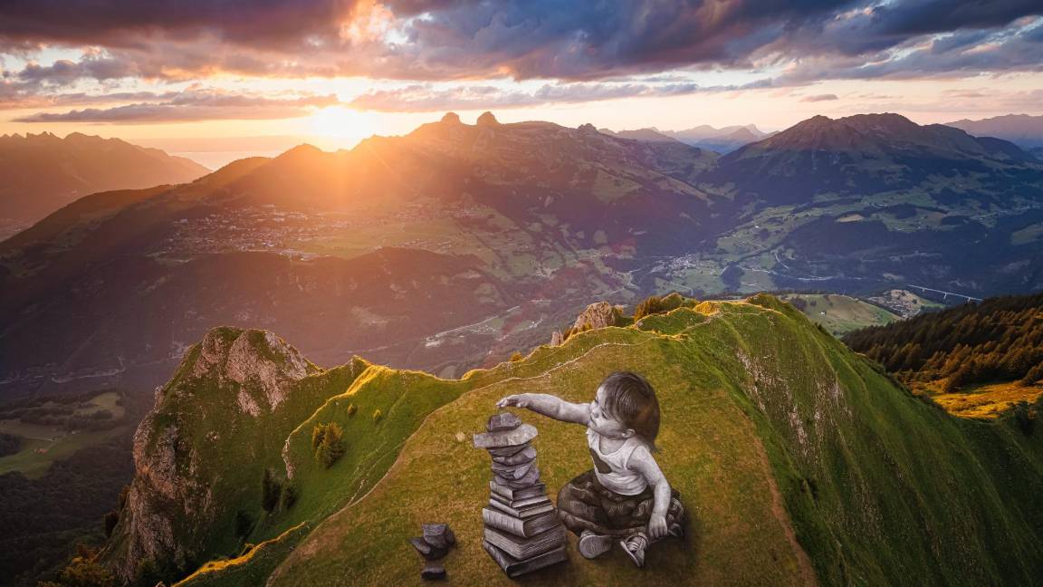 Una fotografía tomada con un dron muestra una pintura gigante de landart biodegradable titulada ‘Vers l’equilibre’ del artista franco-suizo Saype. $!Una fotografía tomada con un dron muestra una pintura gigante de landart biodegradable titulada ‘Vers l’equilibre’ del artista franco-suizo Saype.