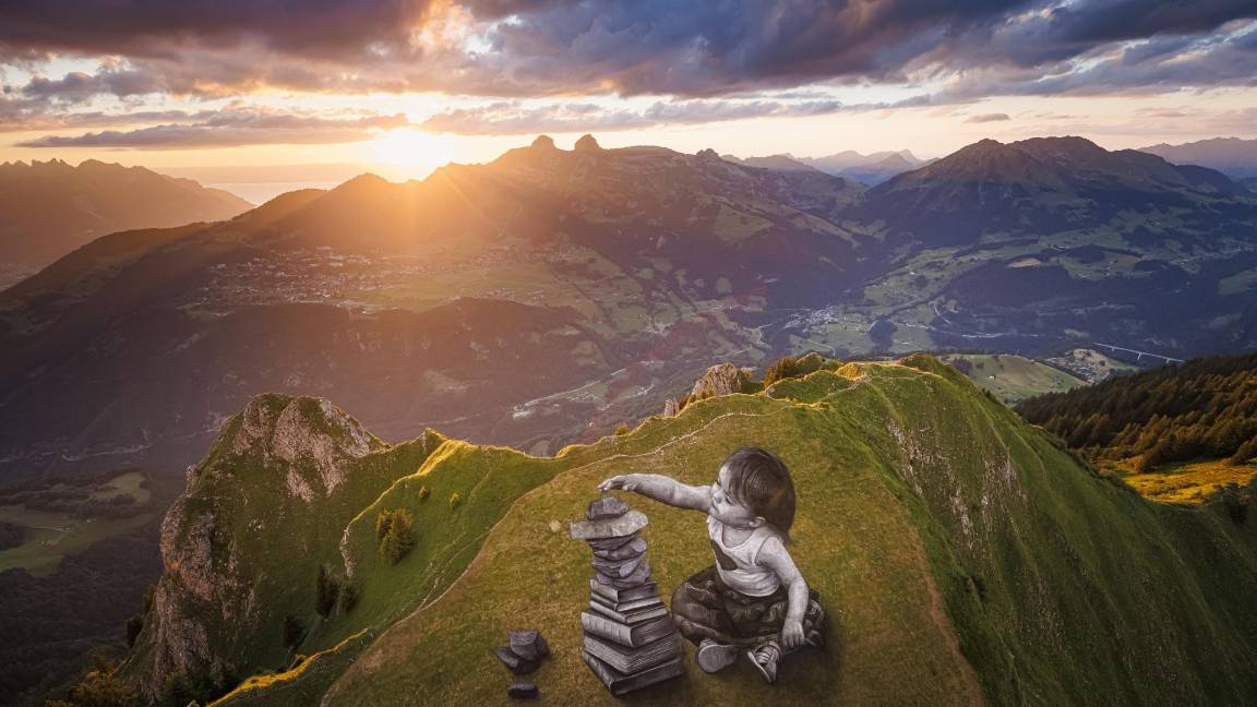 Una fotografía hecha con un dron muestra un cuadro gigante de ‘land art’ biodegradable titulado “Vers l’equilibre” del artista franco-suizo Saype. $!Una fotografía hecha con un dron muestra un cuadro gigante de ‘land art’ biodegradable titulado “Vers l’equilibre” del artista franco-suizo Saype.