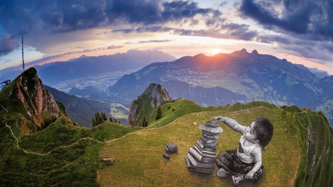 Una fotografía hecha con un dron muestra un cuadro gigante de ‘land art’ biodegradable titulado “Vers l’equilibre” del artista franco-suizo Saype. $!Una fotografía hecha con un dron muestra un cuadro gigante de ‘land art’ biodegradable titulado “Vers l’equilibre” del artista franco-suizo Saype.