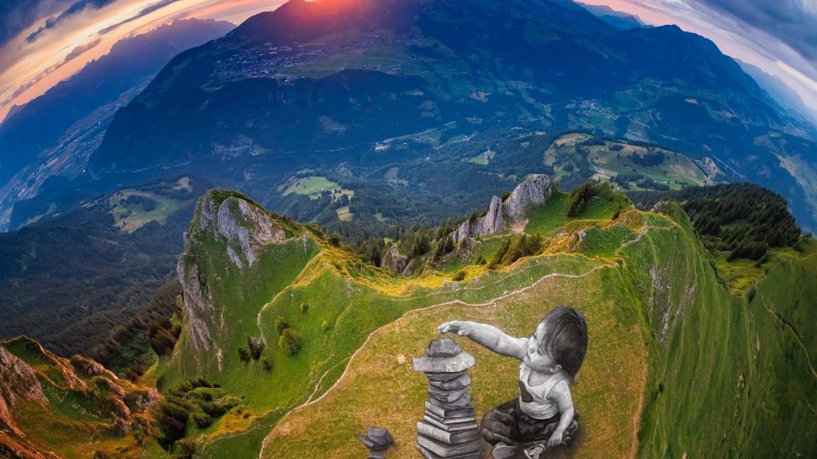 Vista aérea de la pintura gigante de landart biodegradable titulada “Vers l’equilibre” del artista franco-suizo Saype. $!Vista aérea de la pintura gigante de landart biodegradable titulada “Vers l’equilibre” del artista franco-suizo Saype.
