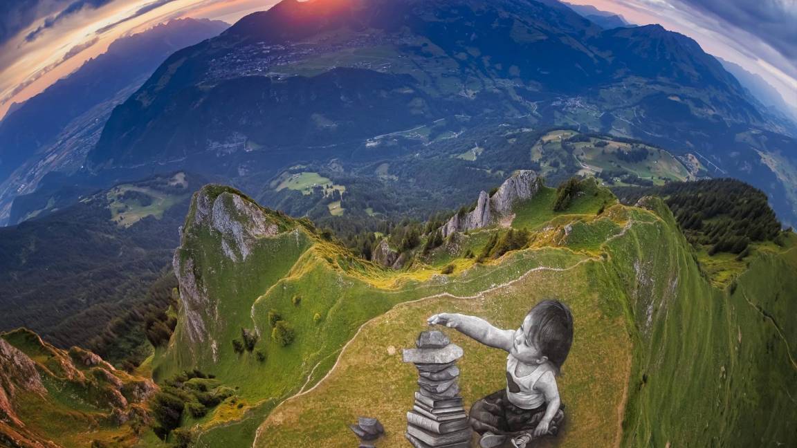 Vista aérea de la pintura gigante de landart biodegradable titulada “Vers l’equilibre” del artista franco-suizo Saype. $!Vista aérea de la pintura gigante de landart biodegradable titulada “Vers l’equilibre” del artista franco-suizo Saype.