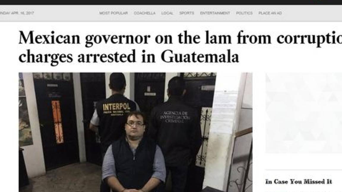 Prensa de EU destaca la captura de Javier Duarte