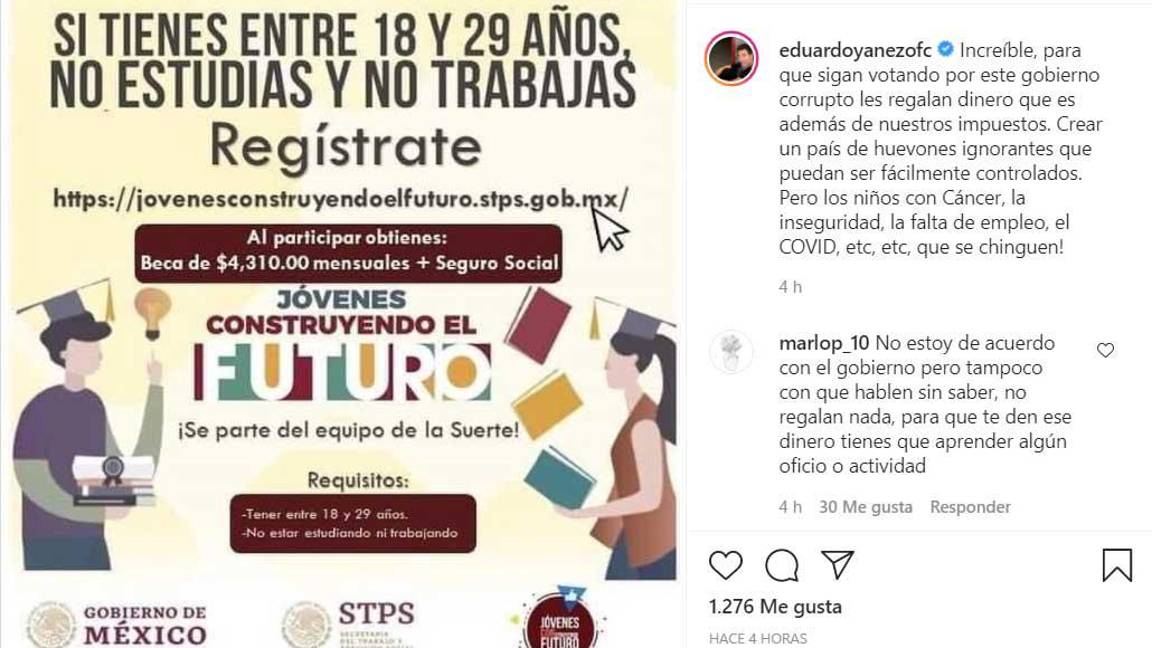 El famoso actor arremetió contra el apoyo otorgado a jóvenes ‘ninis’ por el gobierno de la 4T $!El famoso actor arremetió contra el apoyo otorgado a jóvenes ‘ninis’ por el gobierno de la 4T