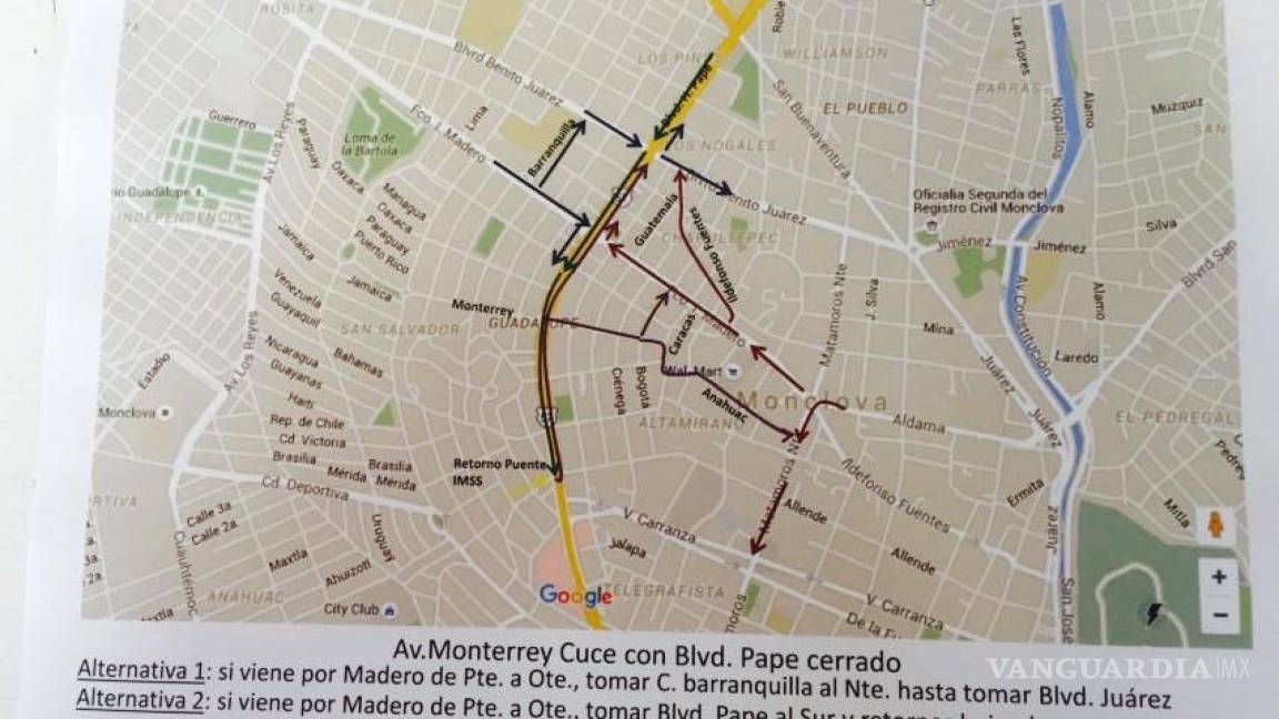 Molesta a ciudadanos de Monclova cierre de vialidades por construcción de monumento a Madero