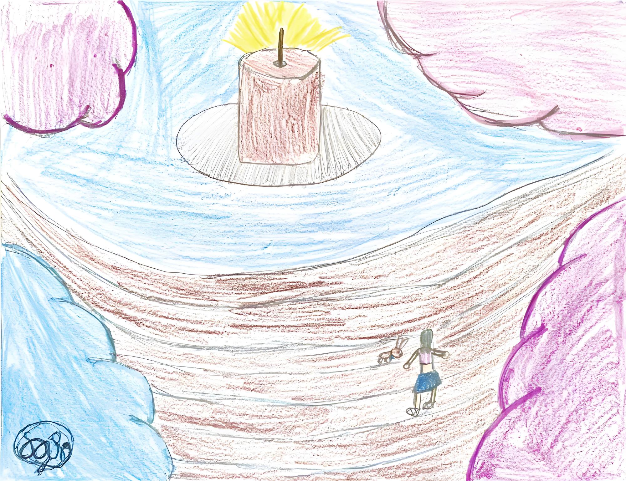 $!Después de hacer la trama de su historia, Sofía dibujo la escena en donde su protagonista y su mascota encuentran lo que necesitan para vencer al mal de su mundo: la varita de la luz.