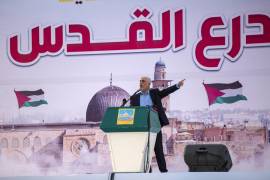 Yahya Sinwar, líder de Hamás en Gaza, el año pasado en un mitin en la ciudad de Gaza (Samar Abu Elouf/The New York Times).