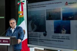 Octavio Romero Oropeza, director general de Petróleos Mexicanos, encabezó la conferencia de prensa en las oficinas centrales de la dependencia, donde dio detalles sobre el supuesto derrame de crudo en Campeche a inicios de este mes.