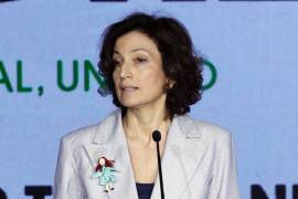 La Directora General de la UNESCO, Audrey Azoulay durante la inauguración de la 31ª Conferencia del Día Mundial de la Libertad de Prensa, en Santiago, Chile.