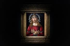 La pintura “Cristo Varón de dolores” de Sandro Botticelli como parte de una vista previa de las subastas de la Semana de Maestros en la casa de subastas de Sotheby’s en Nueva York. EFE/Justin Lane