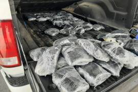 La droga fue localizada en doble fondo de la caja de una camioneta pick-up en el municipio de Linares, Nuevo León/FOTO: CORTESÍA