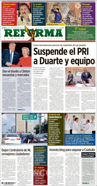 $!Titulares Prensa Nacional 27/09/2016