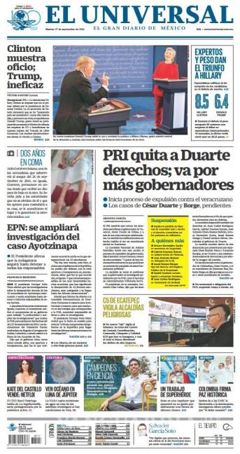 $!Titulares Prensa Nacional 27/09/2016