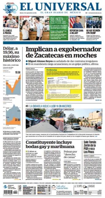 $!Titulares Prensa Nacional 15/09/2016