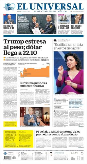 $!Titulares Prensa Nacional 11/01/2017