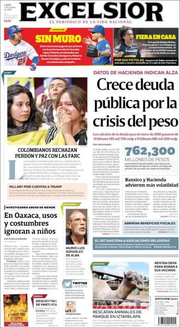 $!Titulares Prensa Nacional 03/10/2016