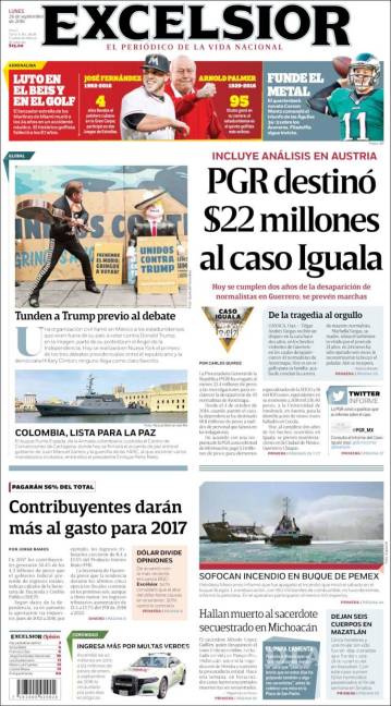 $!Titulares Prensa Nacional 26/09/2016