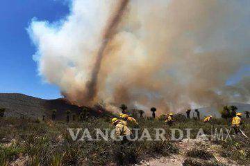 $!Combaten en Nuevo León incendio forestal originado en SLP