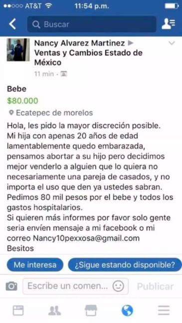 $!Abuela vende en Facebook a su nieto próximo a nacer