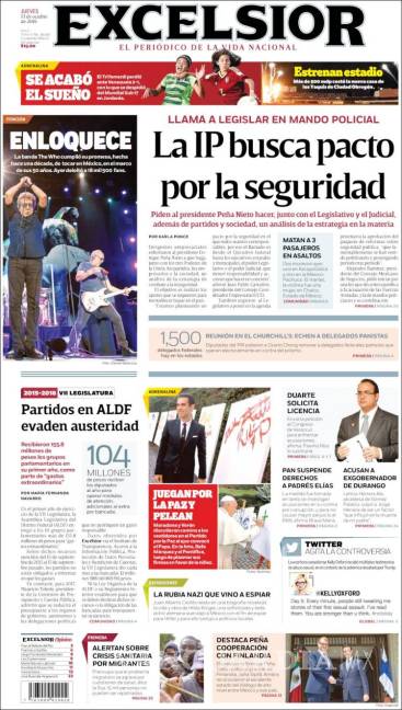 $!Titulares Prensa Nacional 13/10/2016