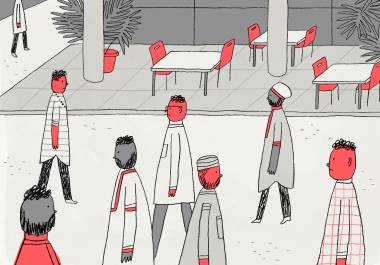 Me senté en una mesa en la esquina del balcón de la cafetería, donde siempre lo esperaba. Me senté en una mesa en la esquina del balcón de la cafetería, donde siempre lo esperaba.