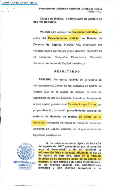 $!Ricardo Anaya gana demanda a El Universal; el diario apelará