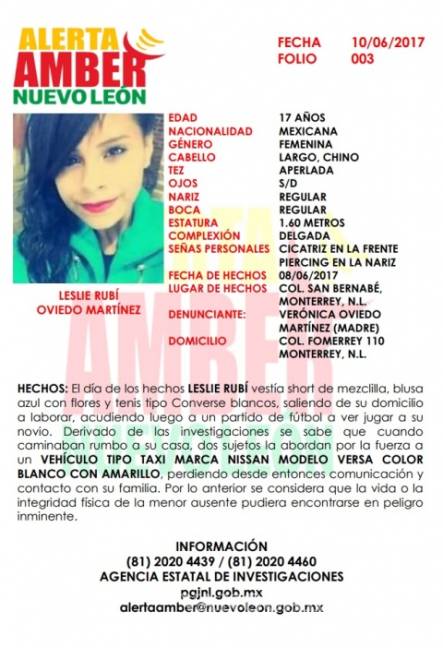 $!Exigen encontrar a jovencita desaparecida en Monterrey