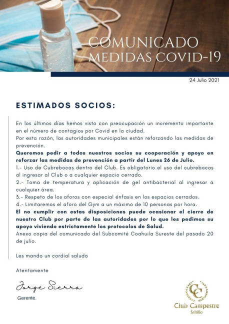 $!Refuerzan medidas sanitarias contra el COVID-19 en Club Campestre de Saltillo