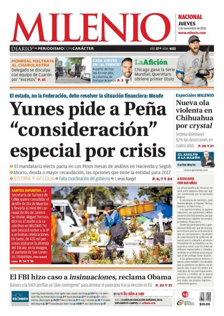 $!Titulares Prensa Nacional 03/11/2016