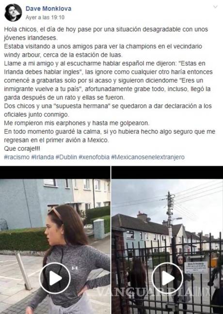 $!Jóvenes irlandeses agreden a mexicano por hablar en español