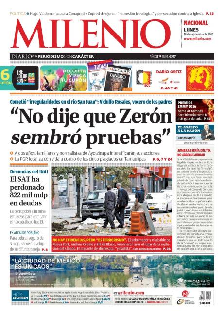 $!Titulares Prensa Nacional 19/09/2016