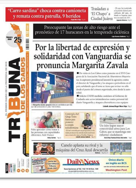 $!Por la libertad de expresión y solidaridad con Vanguardia se pronuncia Margarita Zavala