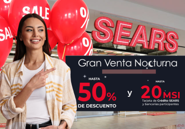 Sears celebrará su Gran Venta Nocturna de otoño del 24 al 27 de octubre con descuentos de hasta el 50% en todos sus departamentos y horarios extendidos en tiendas físicas. Sears celebrará su Gran Venta Nocturna de otoño del 24 al 27 de octubre con descuentos de hasta el 50% en todos sus departamentos y horarios extendidos en tiendas físicas.