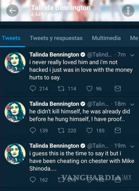 $!Hackean Twitter de la esposa de Chester Bennington y publican terribles mensajes